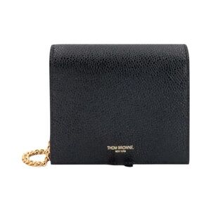 NWT Thom Browne Black Pebbled Leather Chain Mini Wallet Bag Designer Clutch